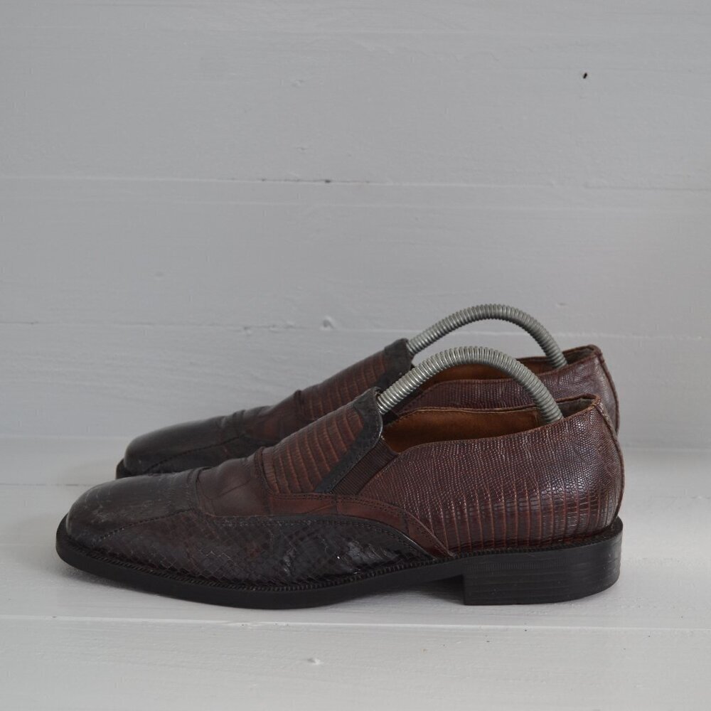 Stacy Adams Brown Loafers Men's 8 M Genuine Snake Skin Pattern Slip On Formal
